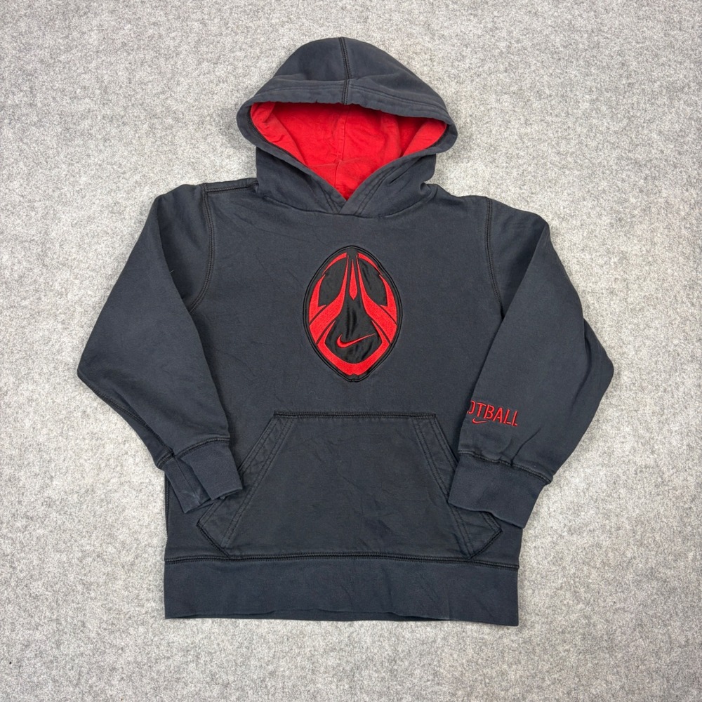 Nike Sportswear Boys Black Red Football Graphic Pullover Hoodie Size L